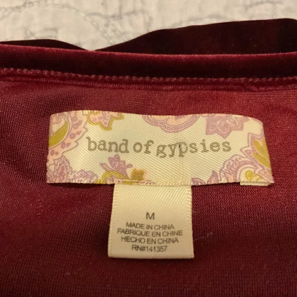 Band of Gypsies Burgundy Purple Velour Tie Hem Long Sleeve Top Medium